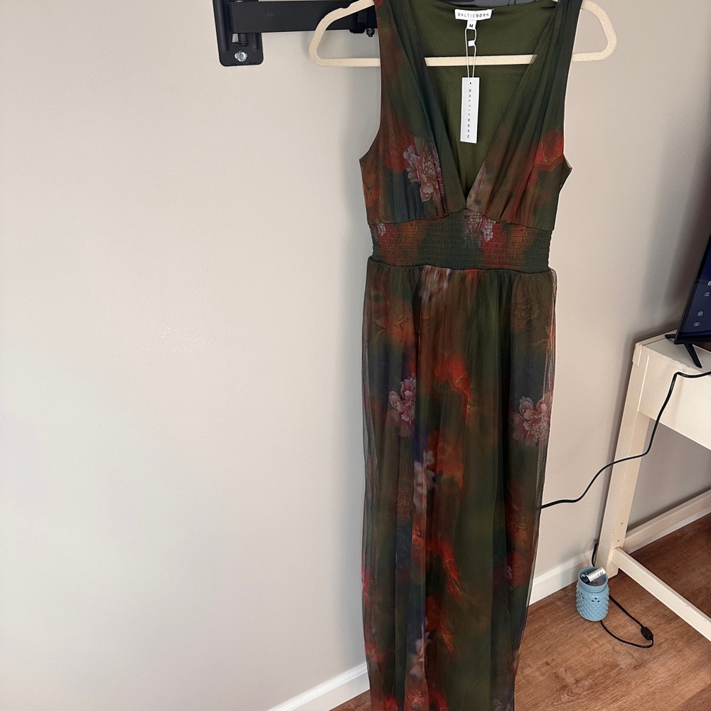 Baltic Born Olive and Rust Floral Maxi Dress NWT